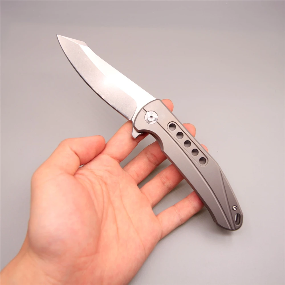 Zac K-1 60 hrc folding pocket knife light fast flip d2 stonewash V blade titanium handle knifes camping survival tactica | Инструменты