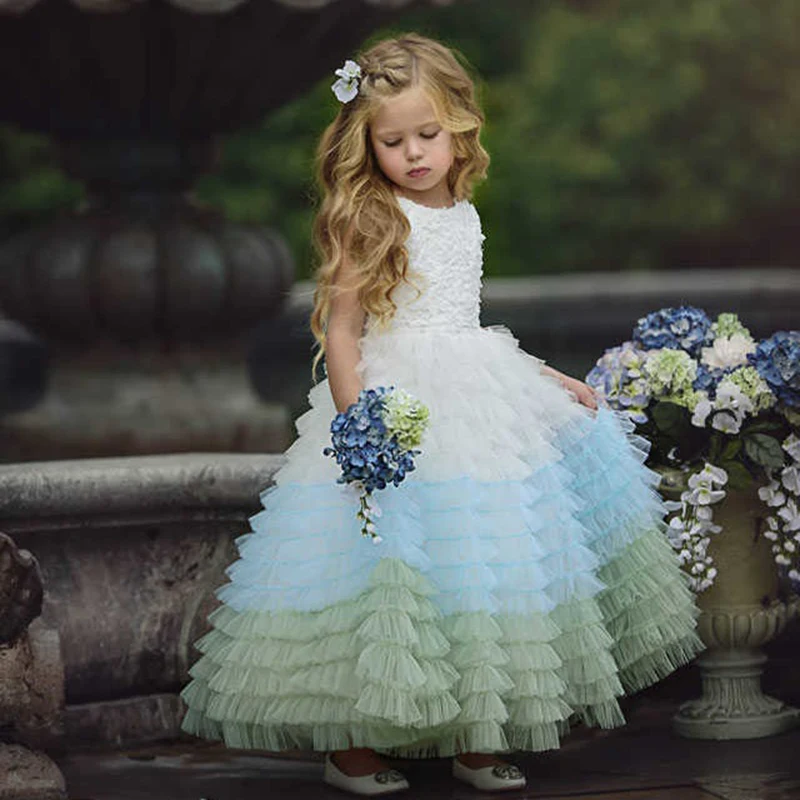 2019 новое платье феи для девочек кружевное многослойное без рукавов с градиентом