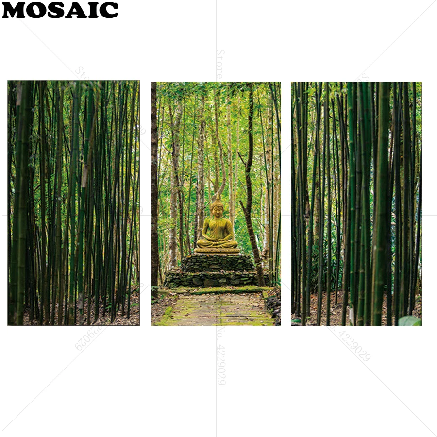

5D DIY Diamond Painting Cross Stitch Buddha Green Bamboo art Needlework Home Decorative,Full Square Diamond Embroidery 3pcs/set