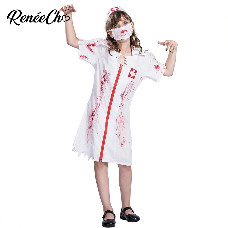 

Halloween Costume For Kids Girl Bloody Nurse Costume Child Vampire Cosplay scary doctor zombie costume halloween for Carnival