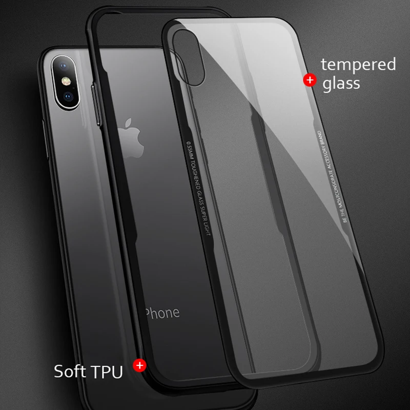 Тонкий чехол из закаленного стекла для iPhone Xr Xs Max стеклянный 6 6s 7 8 Plus прозрачный