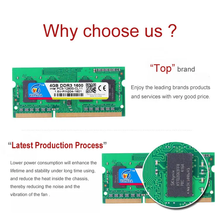 VEINEDA, память для ноутбука DDR3, 8 ГБ, 4 Гб, 2 Гб, DDR 3, 1333 МГц, 1600 МГц, sodimm ram, память для ноутбука, 204pin, 1,5 в, для ноутбука Intel, AMD