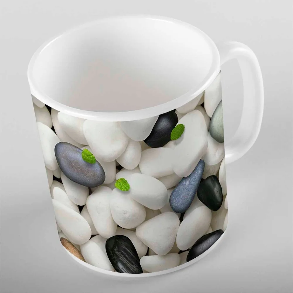 

Else White Gray Black Blue Pebble Stones on Green Leaves 3d Print Gift Ceramic Drinking Water Tea Bear Coffee Cup Mug Kitchen