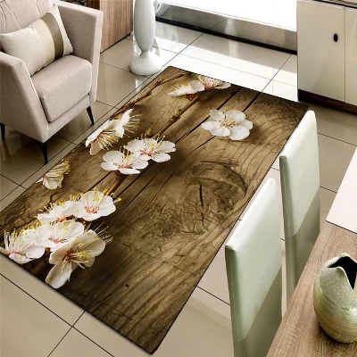 

Else Brown Wood on White Flowers Floral 3d Print Non Slip Microfiber Living Room Decorative Modern Washable Area Rug Mat