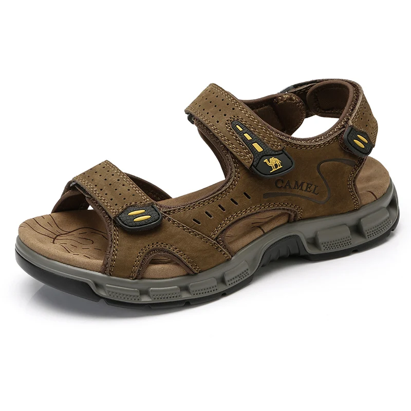 A822307682KF CAMEL/Новинка; летние мужские сандалии; пляжная обувь; модная дышащая мужская повседневная обувь из натуральной кожи; sandalias hombre - Цвет: A822307682KF