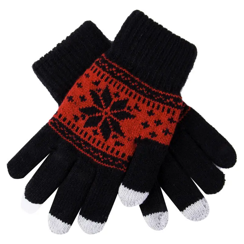 Black Red Мягкие зимние мужские женские перчатки для сенсорного экрана текстовые сообщения емкостные трикотажные теплые зимние перчатки вязаные - Цвет: Black Red