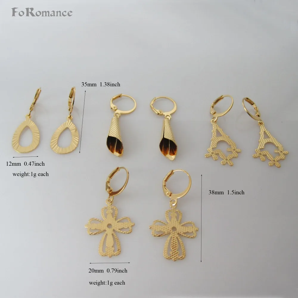 Четыре вида резных висячих серьги из желтого золота GP высотой 1 5 дюйма/Капля воды