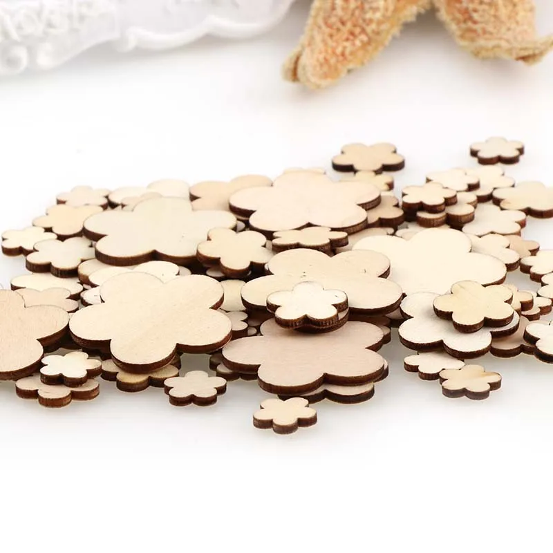 100Pcs DIY Plum wood chips decorative Embellishments Crafts Scrapbooking Supplies Hand-made Graffiti Buttons