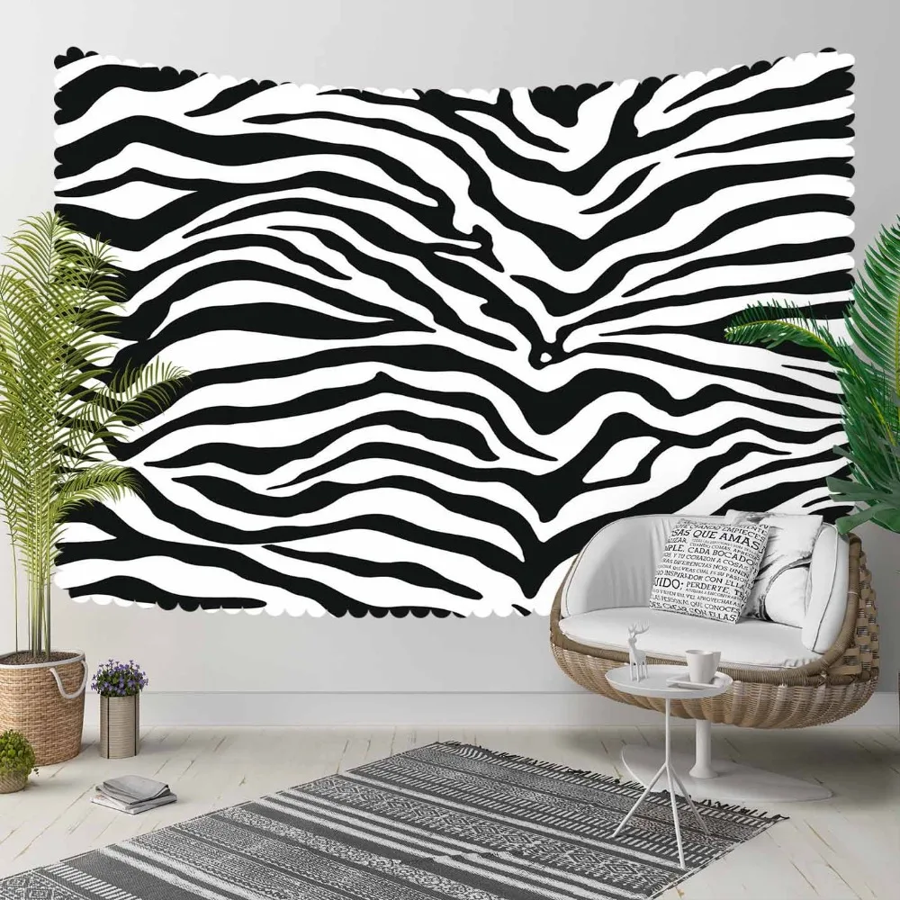 

Else Black White Zebra Fur Design Animals 3D Print Decorative Hippi Bohemian Wall Hanging Landscape Tapestry Wall Art