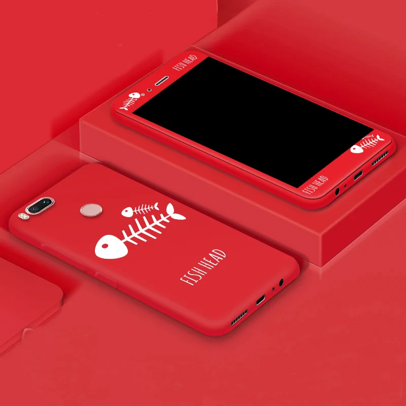 360 Full Cover Case for Xiaomi Mi A1 5X Soft Color Printed Back Funda with Matched Tempered Glass |