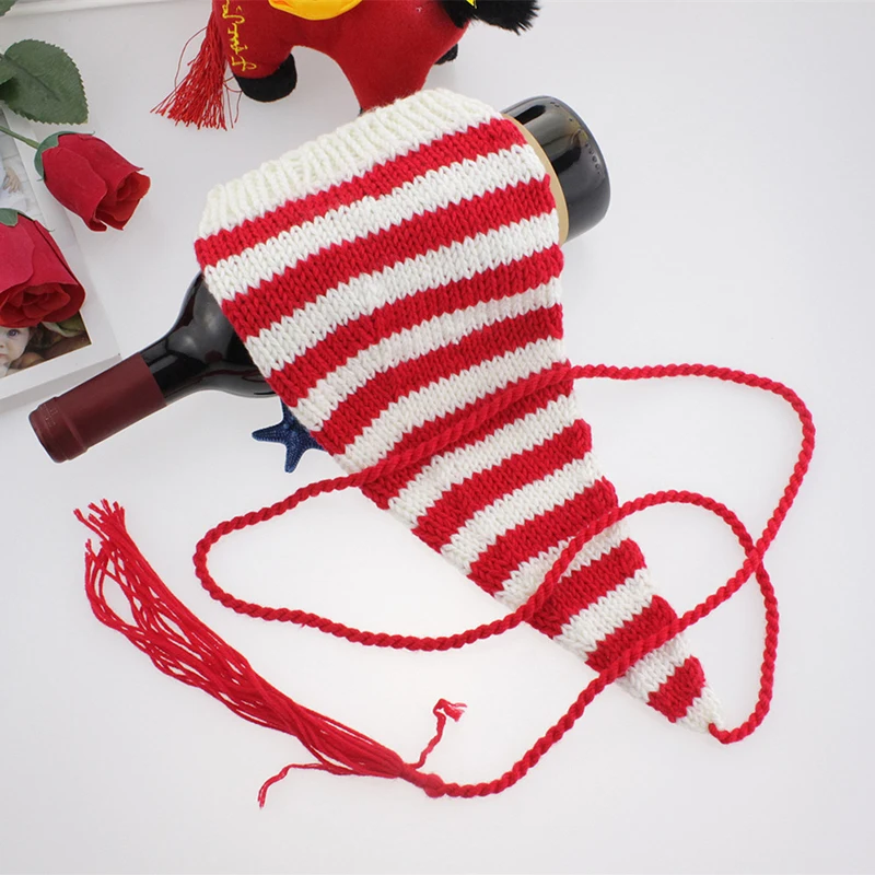 Зимняя вязаная шапка для новорожденных длинная шапочка в красно-белую полоску