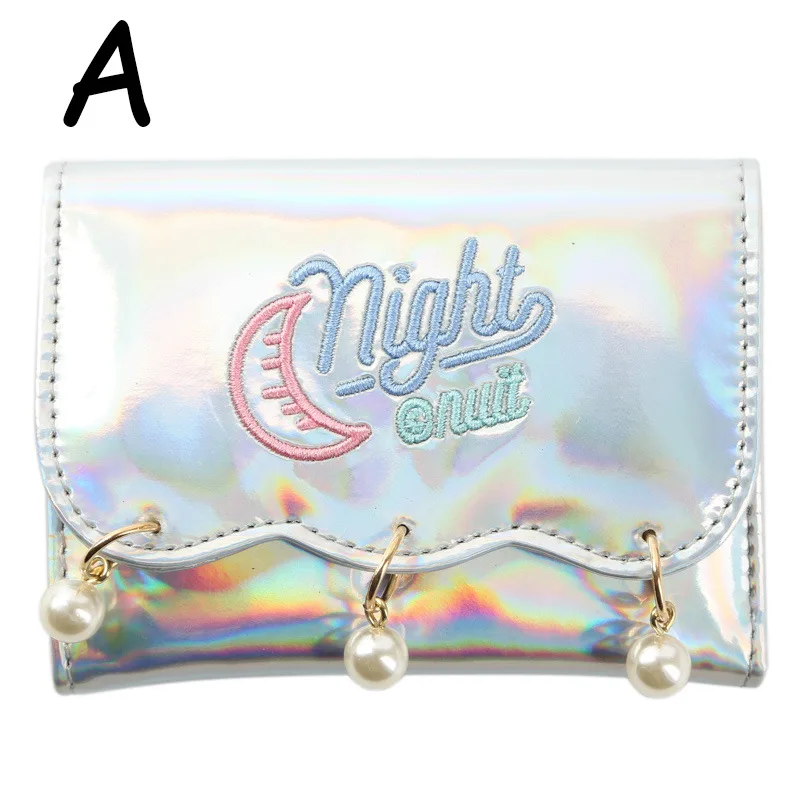 silver pearl Вечерние кошельки с гипнотической вышивкой, лазерная Яркая кожаная многофункциональная сумка из искусственной кожи для девочек, мультяшный держатель для карт на молнии - Цвет: silver pearl