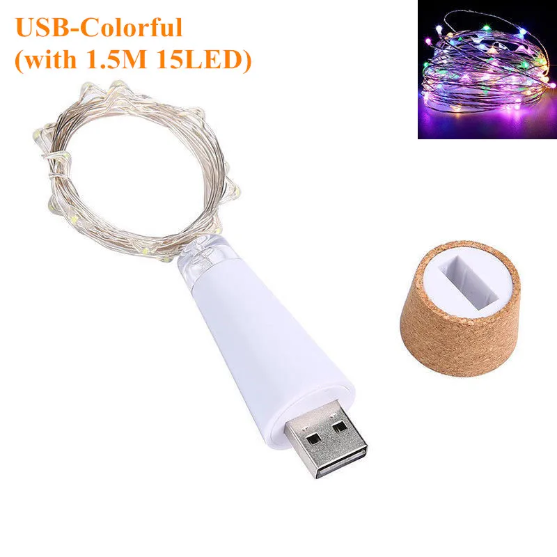 15 LED Colorful 1,5 м 15 светодиодный 3 цвета гирлянда бутылка струнный светильник s светодиодный в форме пробки светильник usb зарядка Сказочный светильник s рождественские украшения для дома - Испускаемый цвет: 15 LED Colorful