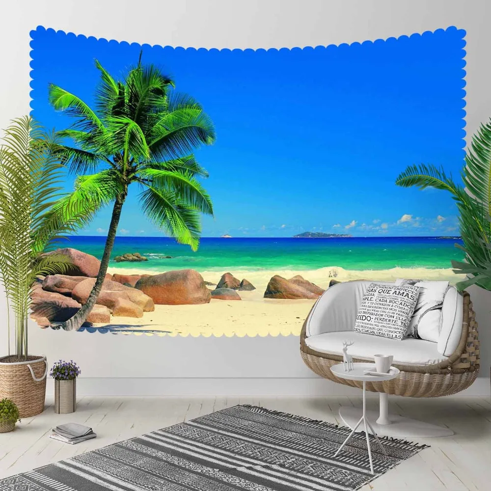 

Else Sunny Green Palm Tree Brown Beach Sand Sea Side 3D Print Decorative Hippi Bohemian Wall Hanging Landscape Tapestry Wall Art