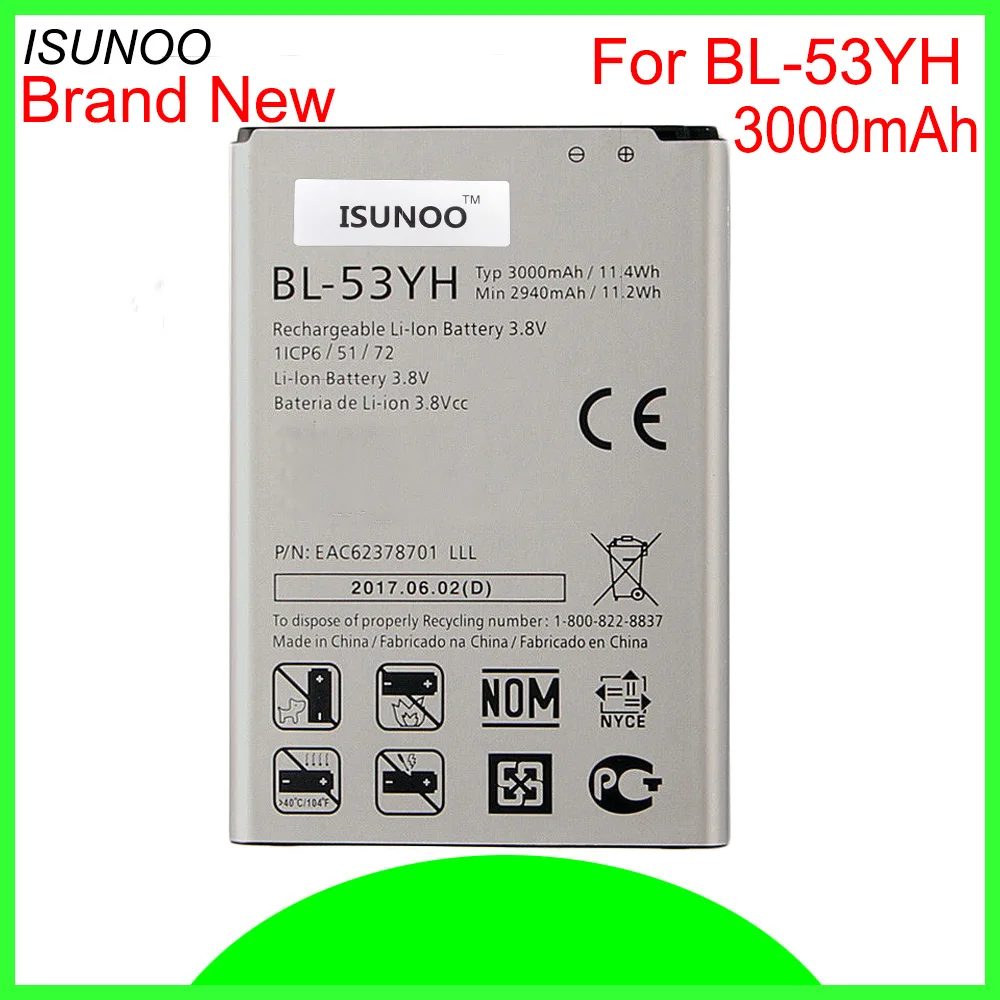 Аккумулятор ISUNOO 3000 мА · ч BL-53YH для LG G3 D830 D850 D851 D855 D857 D858 D859 F400 F460 F470 VS985 | Мобильные