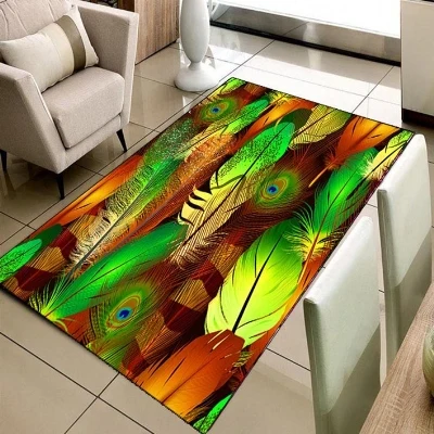 

Else Orange Green Yellow Brown Bird Feathers 3d Print Non Slip Microfiber Living Room Decorative Modern Washable Area Rug Mat