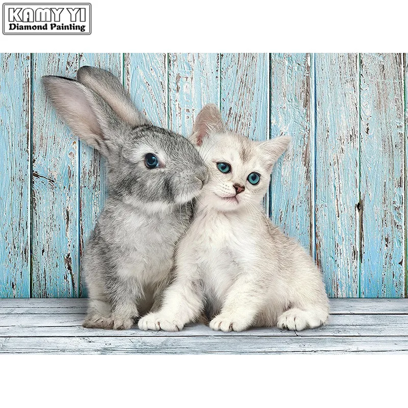 

"5D DIY Diamond embroidery Full Square Diamond mosaic Full Rabbit and cat Round Diamond painting Cross stitch