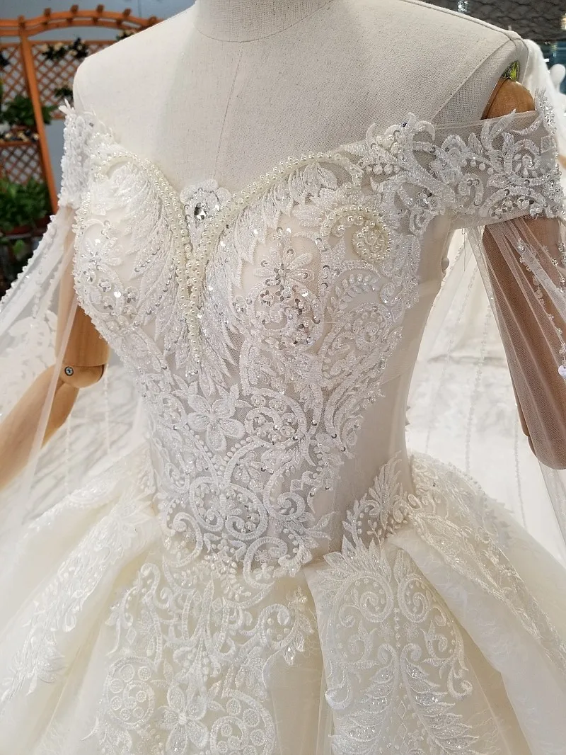 LS017988 кружевное свадебное платье с открытыми плечами и коротким рукавом