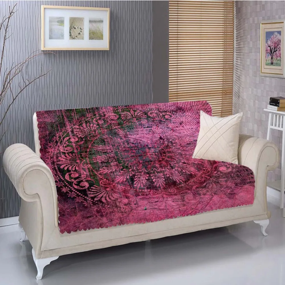 

Else Plum Purple Ethnic Authentic Ottoman Design 3D Living Room Stain Resistant Printed Furniture Protector Seat Sofa Cover