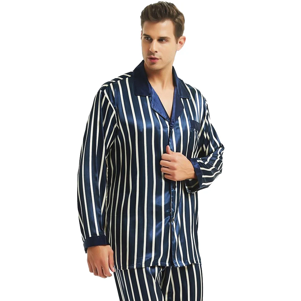 Мужская шелковая атласная пижама Пижамный набор одежда для сна дома S M L XL 2XL 3XL 4XL