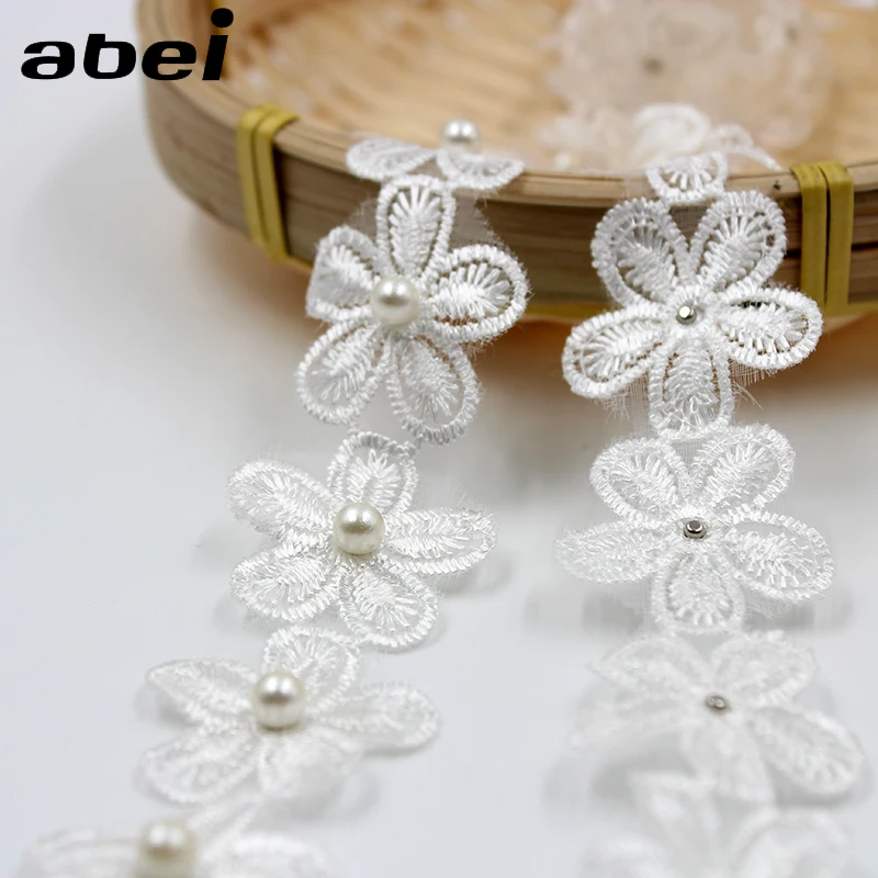 2 ярда белая вышитая органза кружевной цветок женская одежда домашний головной