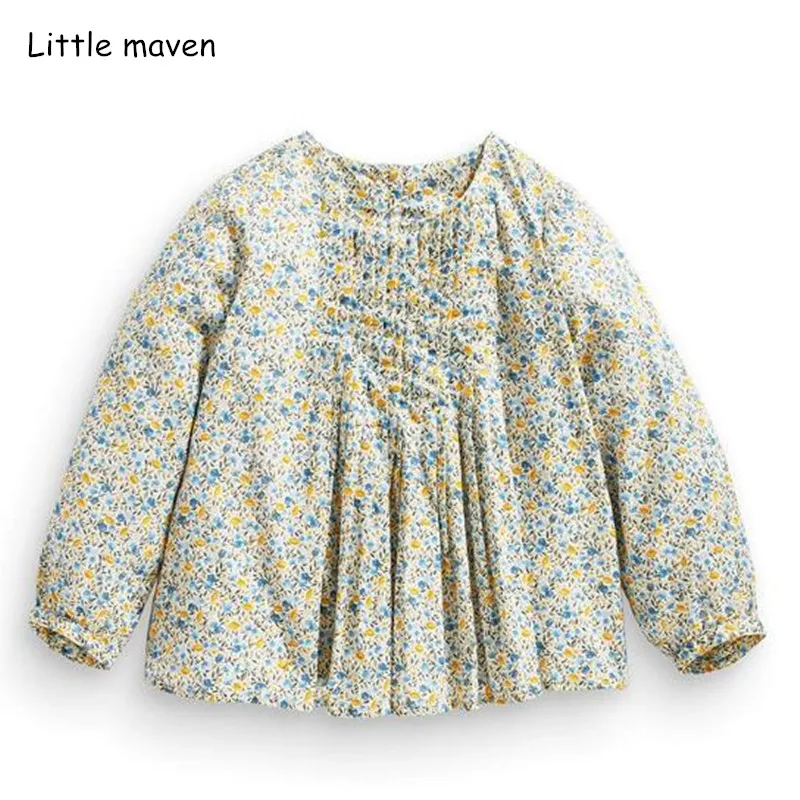 Little maven/детская брендовая одежда для маленьких девочек; Новинка г.; Осенняя хлопковая футболка с длинными рукавами и цветочным принтом для девочек; 51242