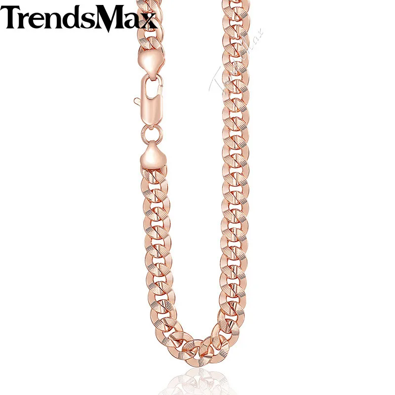 Rose Gold Trendsmax, мужское ожерелье, 585, розовое золото, серебро, хип-хоп, кантри звено, цепь, ожерелье для мужчин, ювелирное изделие,, Прямая поставка, 9 мм, KGN57 - Окраска металла: Rose Gold