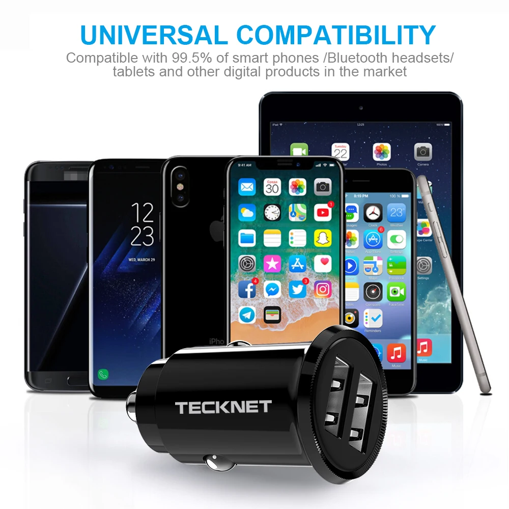 TeckNet 4.8A мини USB Автомобильное зарядное устройство для iPhone X 8 7 6 Plus быстрое