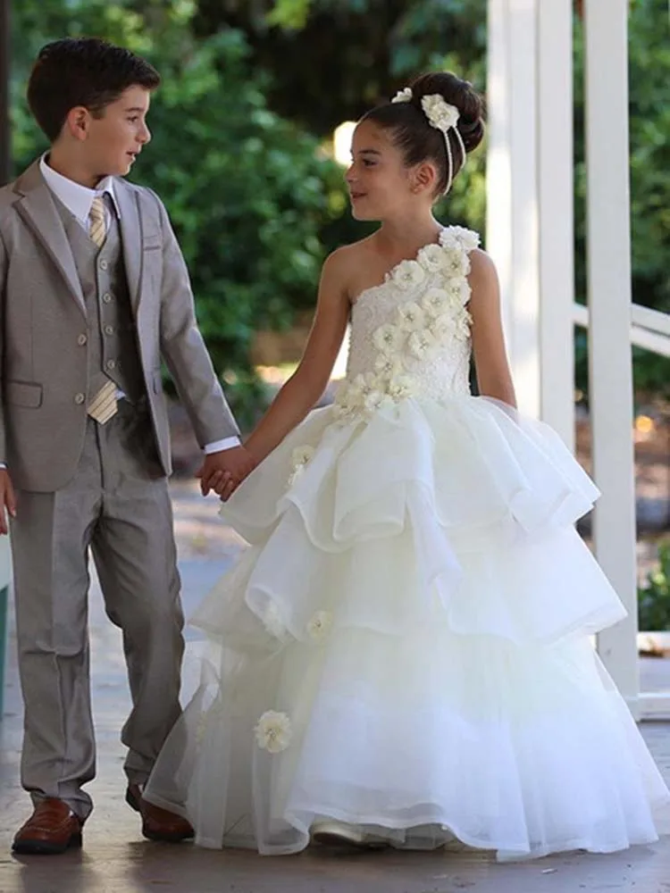 

2019 Flower Girls Dresses for Wedding Party Princess 3D Flower Kids Little Girl Prom Pageant Communion Dress robe fille mariage