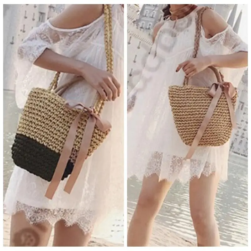 Новинка 2019 женская летняя пляжная соломенная плетеная Сумка для шоппинга через
