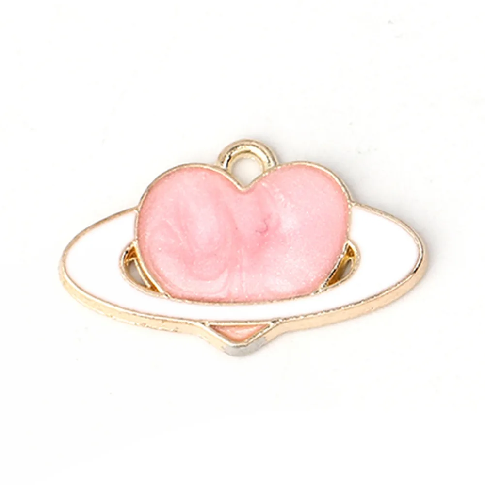 Doreen Box цинковый сплав Galaxy Charms кулон сердце планеты золотой цвет эмаль ювелирное