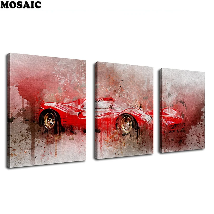 

3 piece DIY 5D Diamond Embroidery Diamond Mosaic red Sport Car Square Diamond Painting Cross Stitch Kits Home Decoration