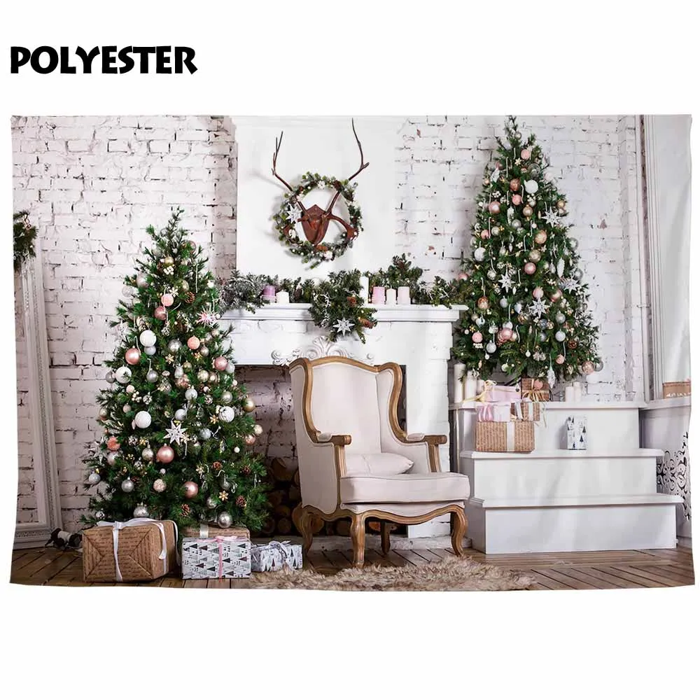 Funnytree backdrop for photo studio brick wall chair Christmas tree gift fireplace children photography background photocall | Электроника