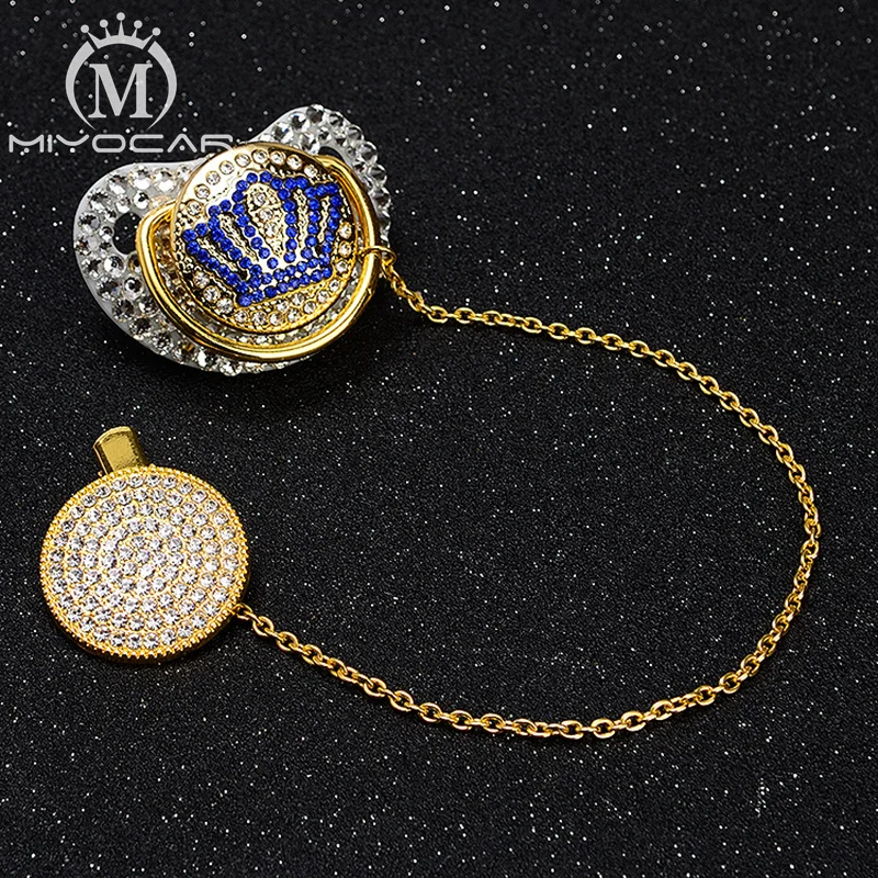 MIYOCAR все белые bling Корона соска и соска клип набор BPA бесплатно и FDA безопасный пустышка держатель уникальный