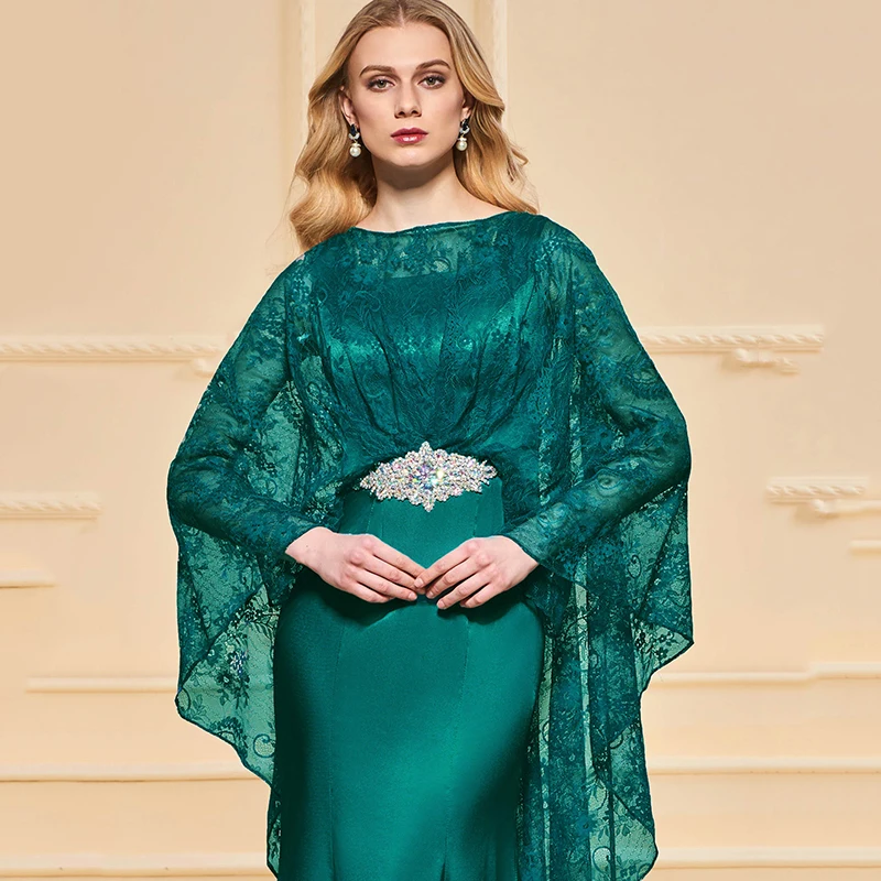 Платье вечернее с юбкой годе длинным рукавом и бусинами|lace evening dresses|evening dressevening