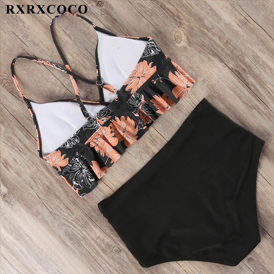 RXRXCOCO, бикини,, Mujer, новинка, сексуальный купальник для женщин, высокая талия, купальник, пуш-ап, бандаж, купальник, с рисунком, бикини, набор