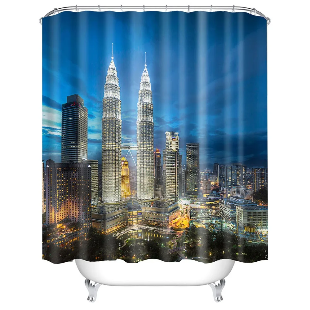 NYC City View at Night malayasia Petronas Twin Towers Big Ben пейзаж ванная комната занавеска для душа | Дом и