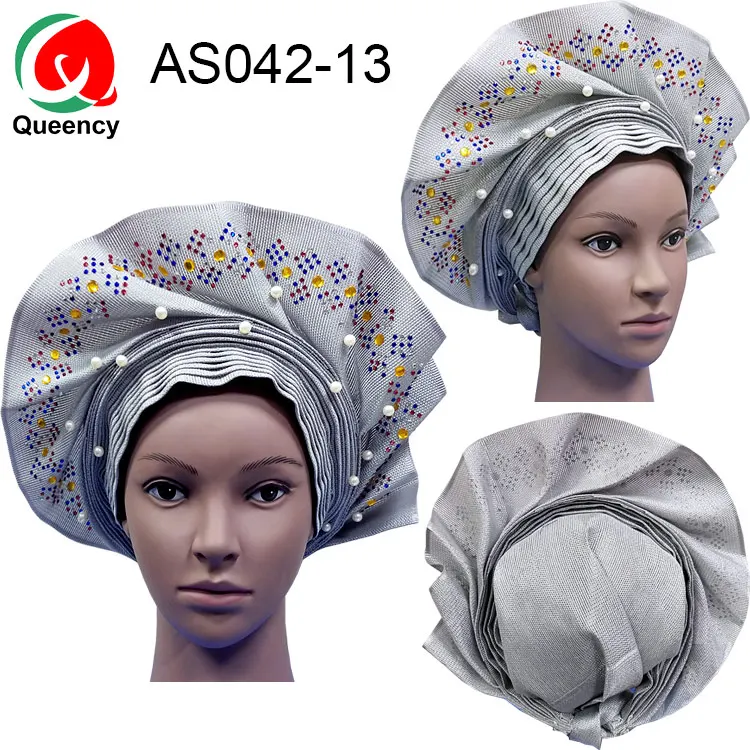 AS042 модный Африканский женский головной убор Aso Oke Auto Gele для Aso Ebi Африканский головной убор с бисером