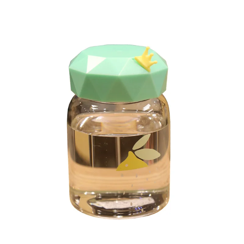 Portable Mini- Cup With Bring Cover Small Fresh Diamonds Lemon Transparent |
