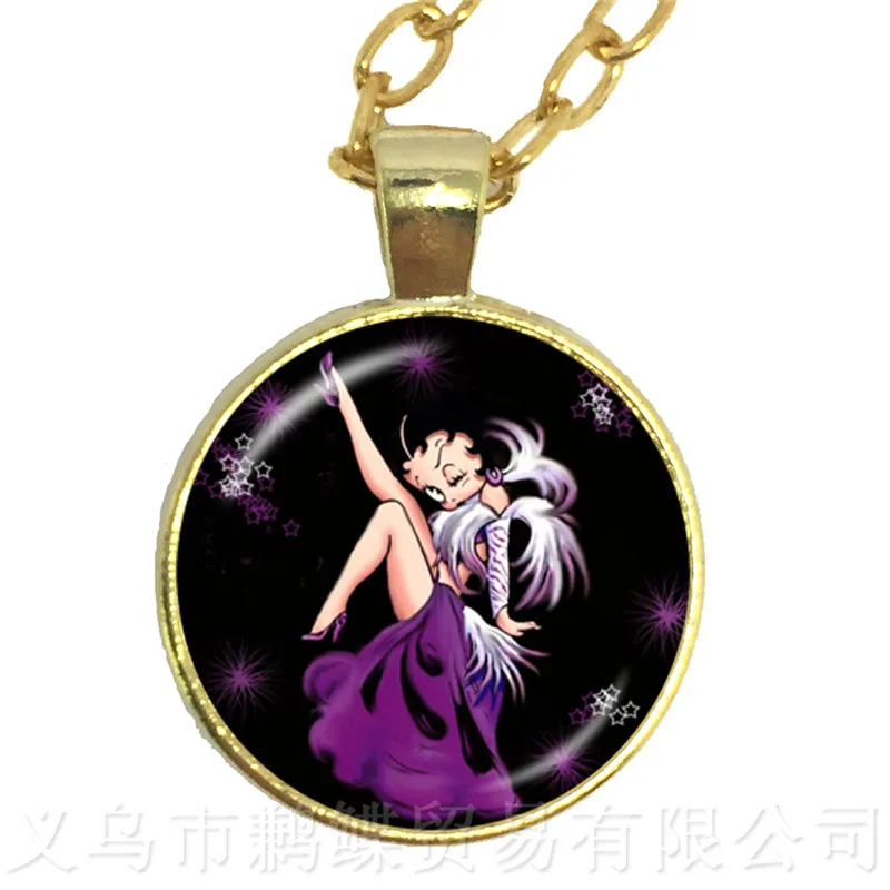 

2018 New Naive And Sexy Hyperbole Betty Boop Series Pattern 25mm Round Glass Cabochon Handmade Necklace For Glamorous Gift