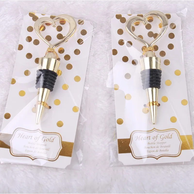 

50pcs/lot Wedding Favors Gifts Gold Heart Shape corkscrew Wine Bottle Stopper