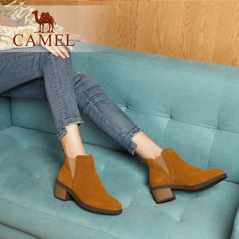 CAMEL/женские замшевые ботильоны в стиле ретро женские зимние полусапожки на