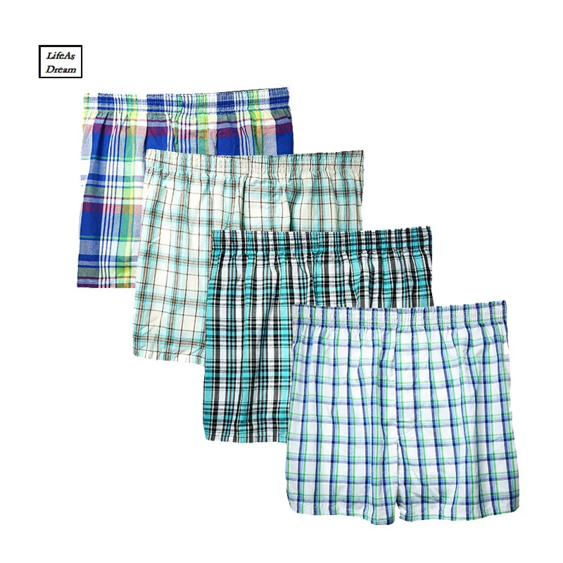10PCS Plus size Classic Plaid Men's Boxers Cotton Mens Underwear Trunks Woven Boxer Waistband 5XL 6XL male hom underwear