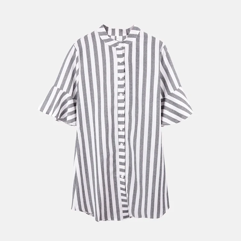 Gery Dress Летнее женское платье-рубашка, Осеннее Бохо повседневное Полосатое платье миди с рукавом-бабочкой, Пляжное праздничное платье, рубашка для женщин, Vestido - Цвет: Gery Dress