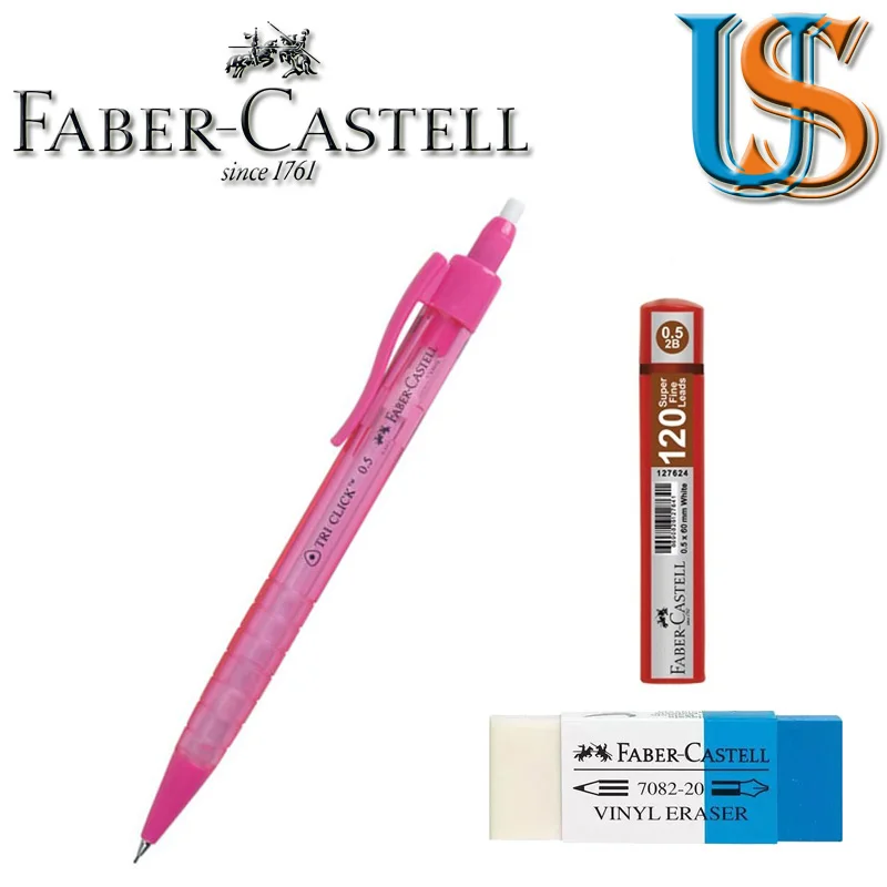 Faber Castell Tri нажмите 1362 0,5 мм механический карандаш+ F.C. 127621 0,5X60 мм(120 шт в коробке)+ F. C. 188220 карандаш ластик для чернил