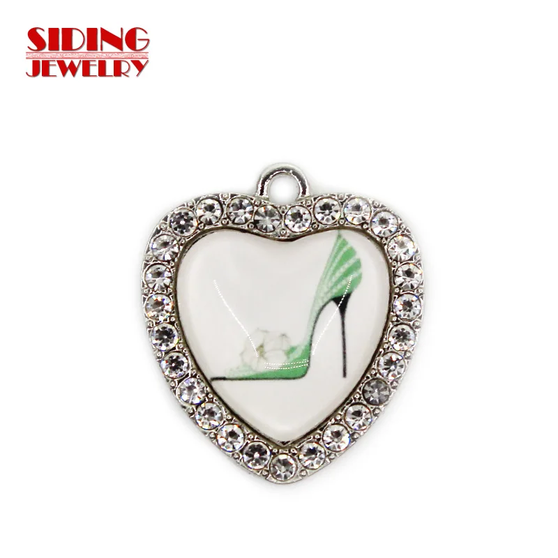 

2018 New Arrival 10pcs/lot High Heeled Shoes 11 Crystal Heart Dangle Charm DIY Bracelet Necklace Pendants Jewelry Hanging Charms