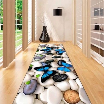 

Else White Gray Stones on Blue Butterfly 3d Print Non Slip Microfiber Washable Long Runner Mats Floor Mat Rugs Hallway Carpets