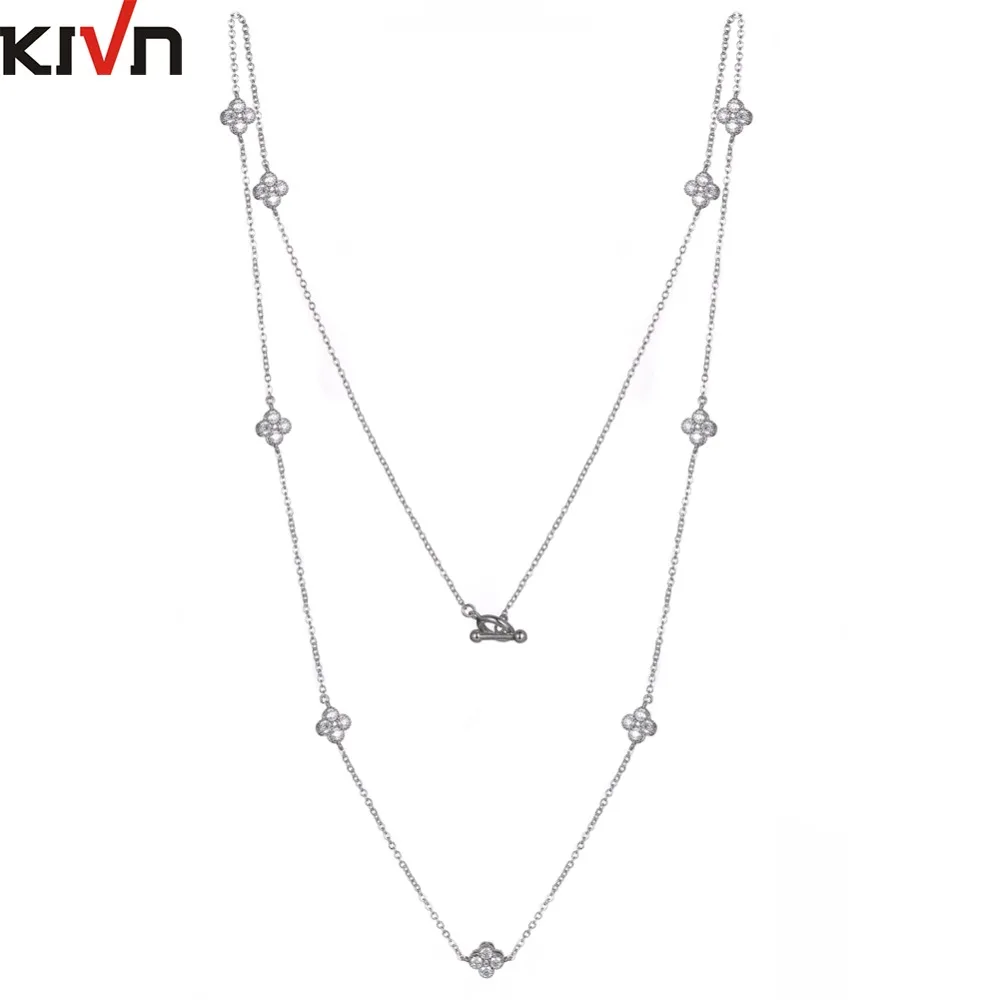 Женское Ожерелье KIVN с длинной цепочкой и кубическим цирконием 3 А|Цепочки| |