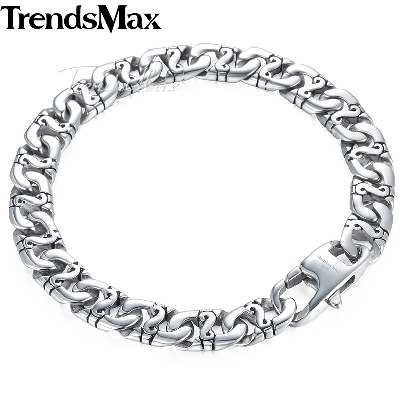 Trendsmax Байкерский мужской браслет для женщин, серебряный цвет, цепь для Марины, 316L браслет из нержавеющей стали HB19