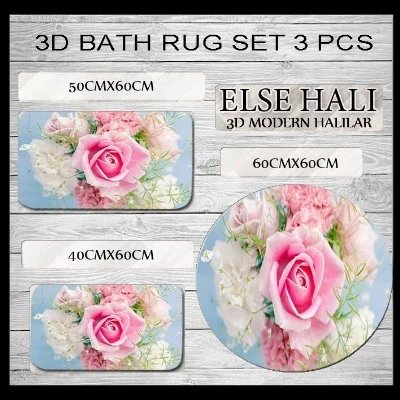 

Else Blue Floor Pink Roses Floral Flowers 3d Print Non Slip Microfiber 3 Piece Bath Mat set for Bathroom 60x60cm 50x60cm 40x60cm